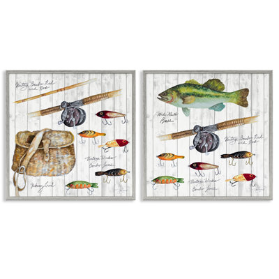 Vintage Fishing Gear 2 PC Giclee Art Set by Patricia Pinto