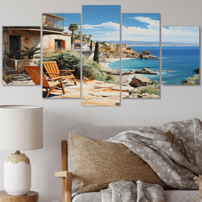  «Espagne Azure Coastline Village IV - reproduction d'art nautique et plage - 5 panneaux