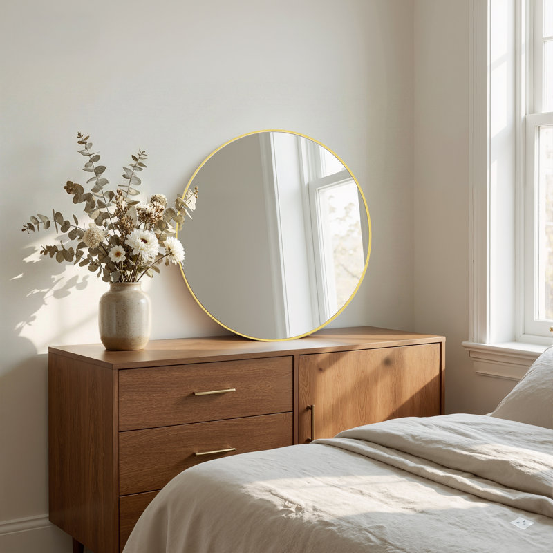Miroir de salle de bain rond 20 po avec cadre en alliage d'aluminium, 20 po x 20 po, Doré