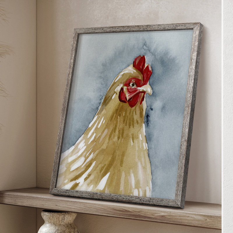 Portrait de poulet II, reproduction encadrée - bois massif, H 11 po x l 9 po