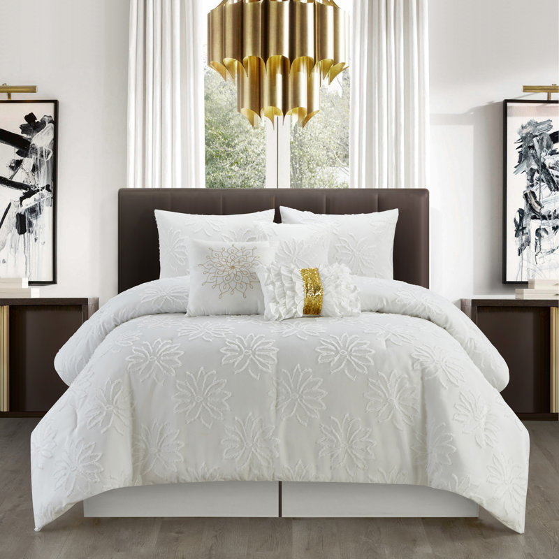 Altair White Microfiber 7 Piece Comforter Set, King Comforter + 2 King Shams