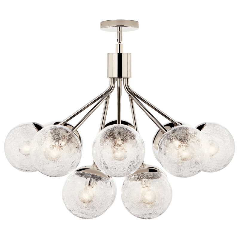 Lustre globe en acier à intensité variable , Nickel poli, H 22,25 po x l 30 po x P 30 po, 12