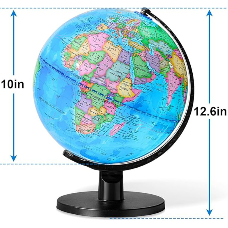 Décoration de table globe terrestre, rotation horizontale à 360 ° avec texte clair