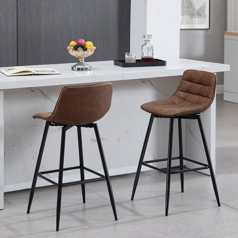 Upholstered Counter Stool with Metal Frame, 1, Brown
