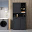 Armoire de buanderie avec portes et tablette, panier à linge inclinable, plusieurs espaces de rangement, style autoportant, tablettes ouvertes, tablette réglable