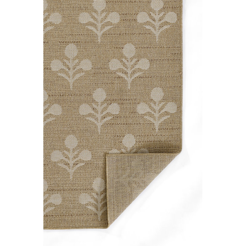 Saybrook Floral Power Loom Polypropylene Plastic Indoor / Outdoor Area Rug in Beige/Brown, Runner 2'7" x 7'6"