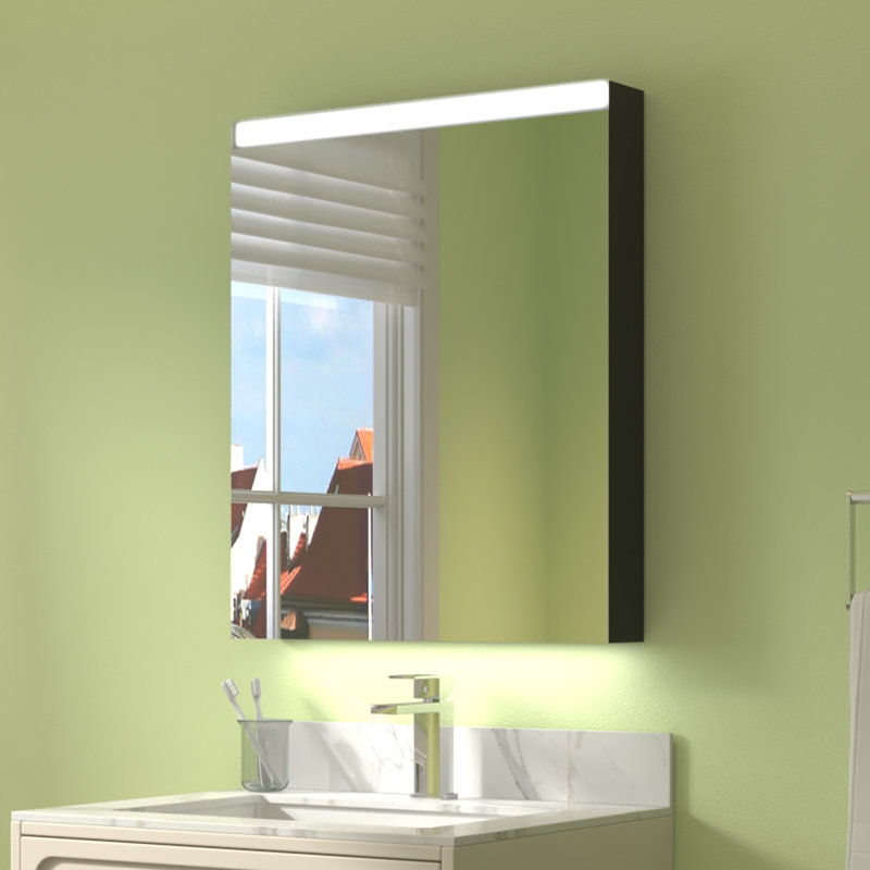 Pharmacie à DEL sans cadre à fixation en surface avec miroir et 2 tablettes réglables, Gauche, H 26 po x l 15 po x P 4,25 po