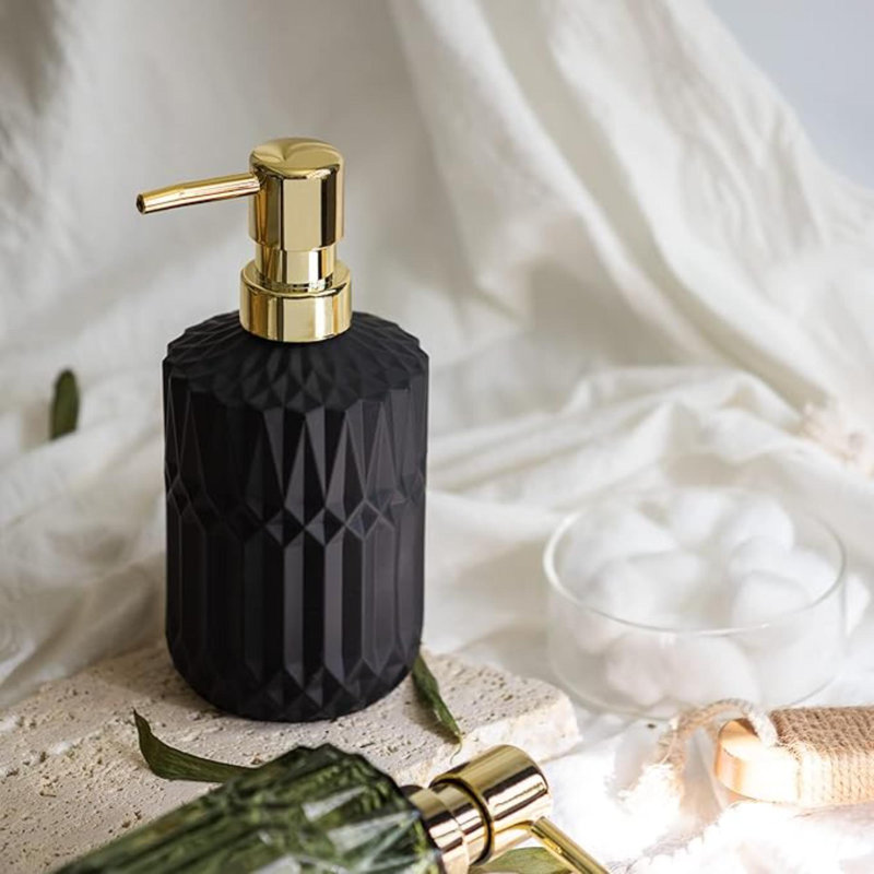 Distributeur de savon en verre noir mat avec pompe en plastique ABS, distributeurs de lotion pour la cuisine et la salle de bain (noir)