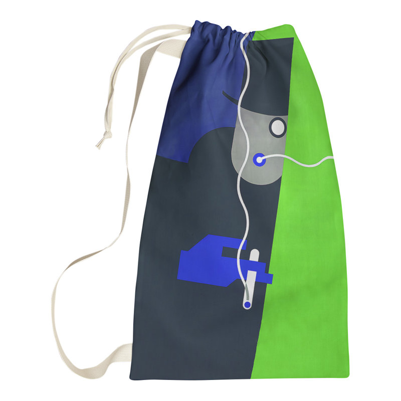 Sac à linge rétro affiche, Grand (H 76,5 po x l 29,5 po x P 1,5 po), Bleu / Vert