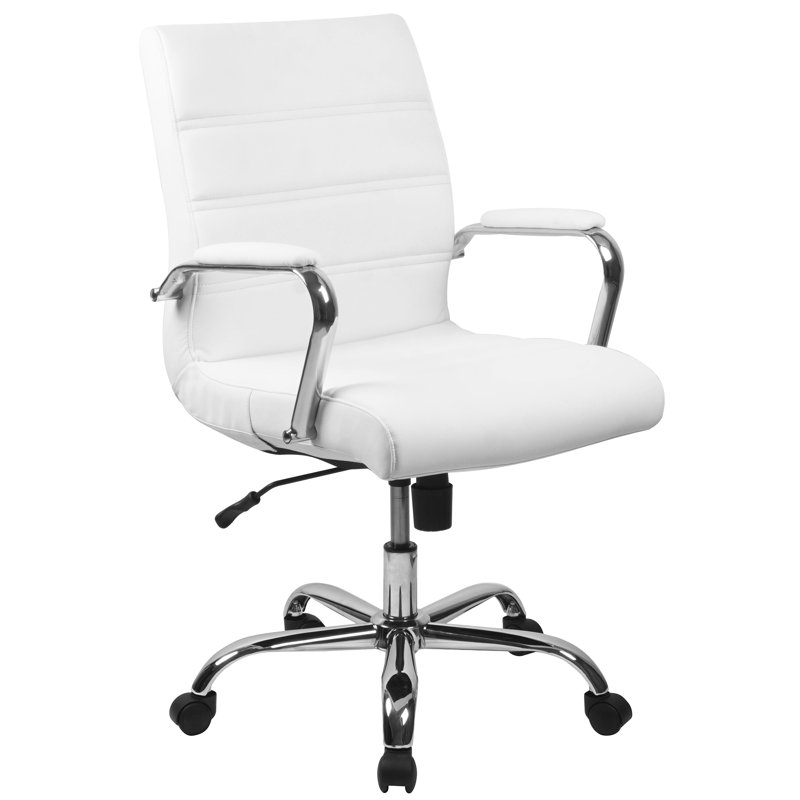 Mid-Back Executive Swivel Office Chair with Metal Frame and Arms, White/Chrome