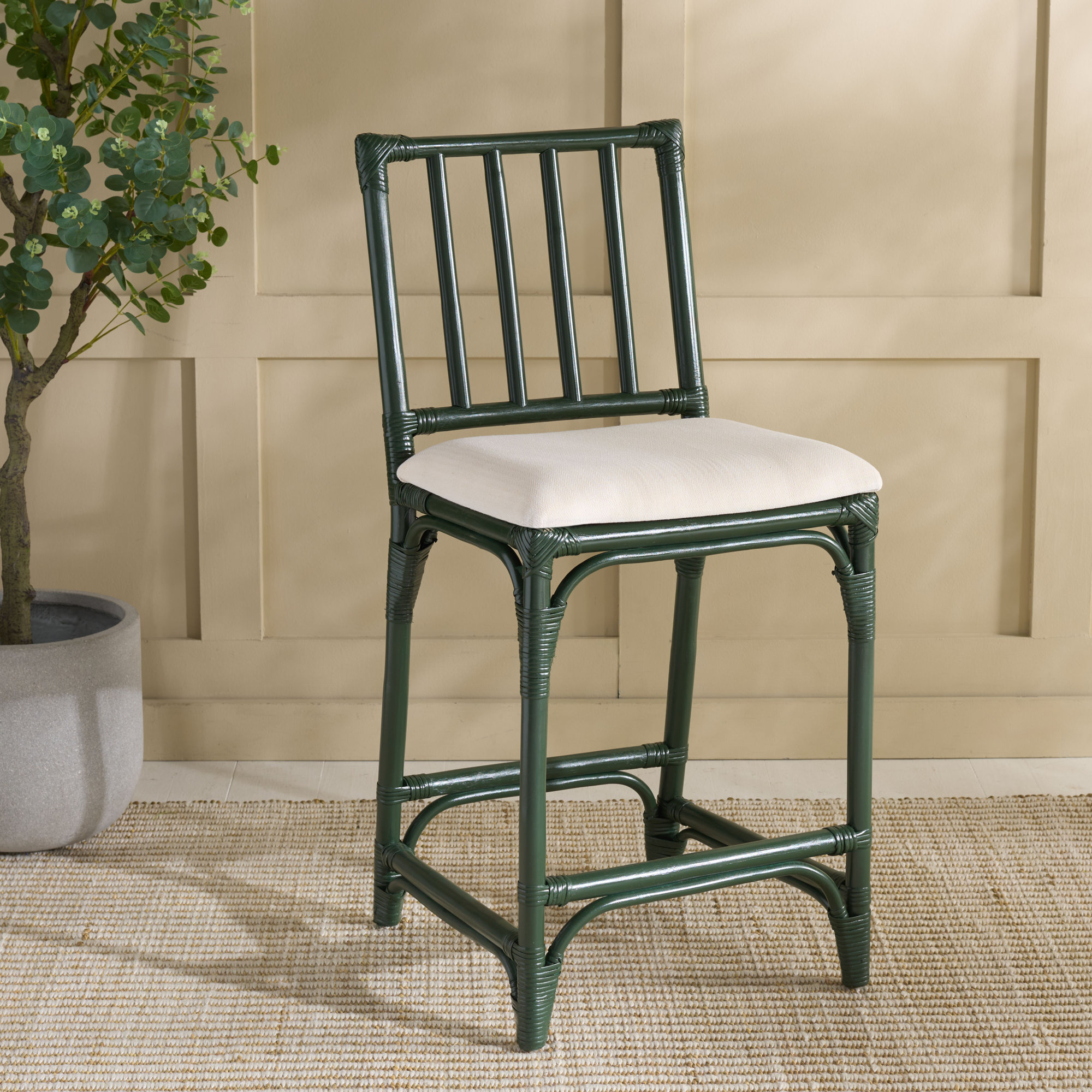 Mylinda Barstool with Cushion, Forest Green