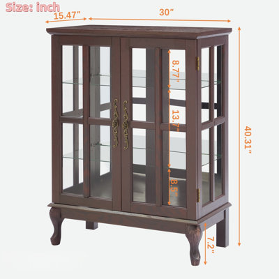 Vitrine avec portes en verre quadrillé, bande lumineuse RVB en couleur et tablettes en verre réglables en hauteur