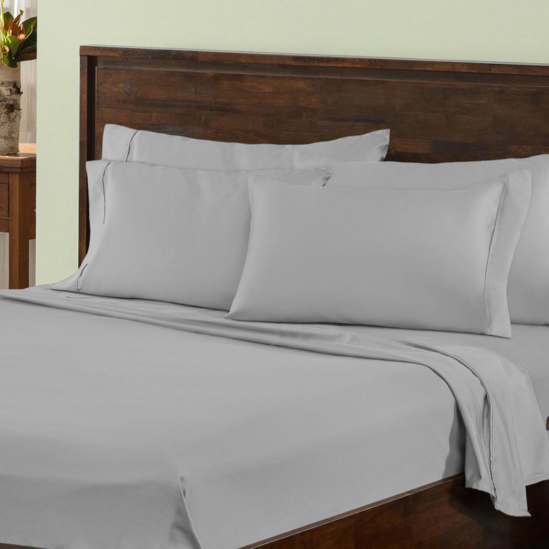 1000 Thread Count Solid Deep Pocket Cotton Blend Bed Sheet Set, Full Sheet Set with 2 Pillowcases, Light Gray