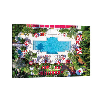 Aerial View Go For A Swim , Miami Beach Pool With Palm Trees ,Florida by Susanne Kremer - Wrapped Canvas Print