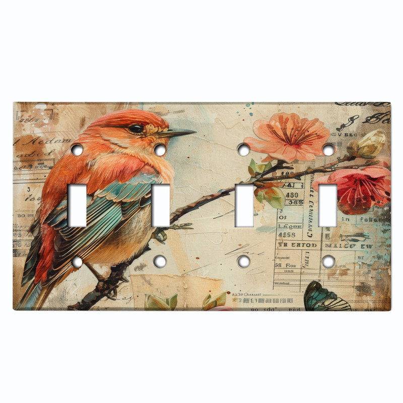Couvercle de plaque d'interrupteur en métal; Bascule 4 US standard - Red Bird, # 4 Quad bascule