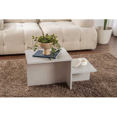 Modern Coffee Table, Travertine Color, 80 x 40 x 40 cm, 100% Melamine Coated Particle Board, Thickness: 0 cm, Marble Design, For Living Rooms & Entertaining Spaces, Durable & Stylish
