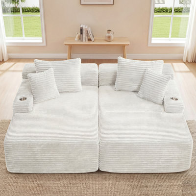 85" Wide Oversized Double Chaige Lounge Sofa Indoor, Upholstered Corduroy Sleeper Sofa Couch, No Assembly Needed