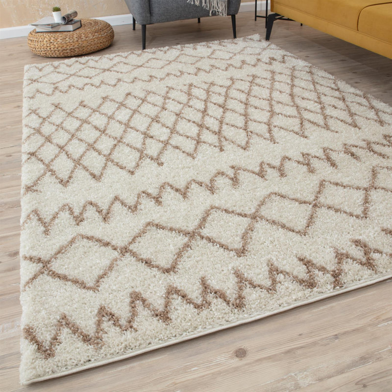 Moroccan Shaggy Collection Rugs Moroccan Design in Ivory/Beige, Rectangle 180 x 270 cm