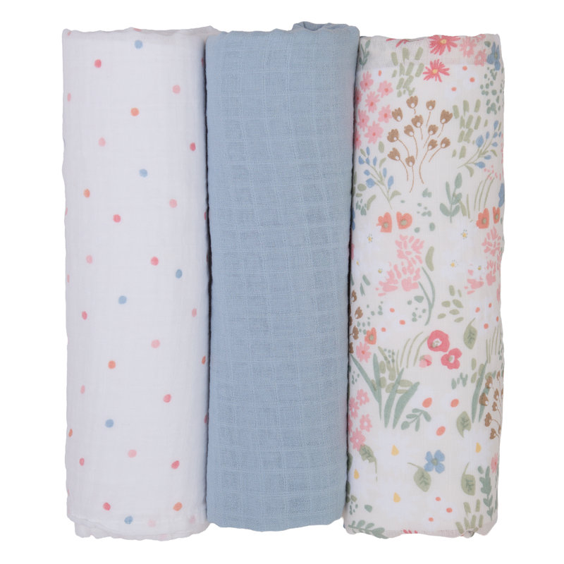 mini by - Petal & Bloom Ensemble de 3 couvertures d'emmaillotage en mousseline