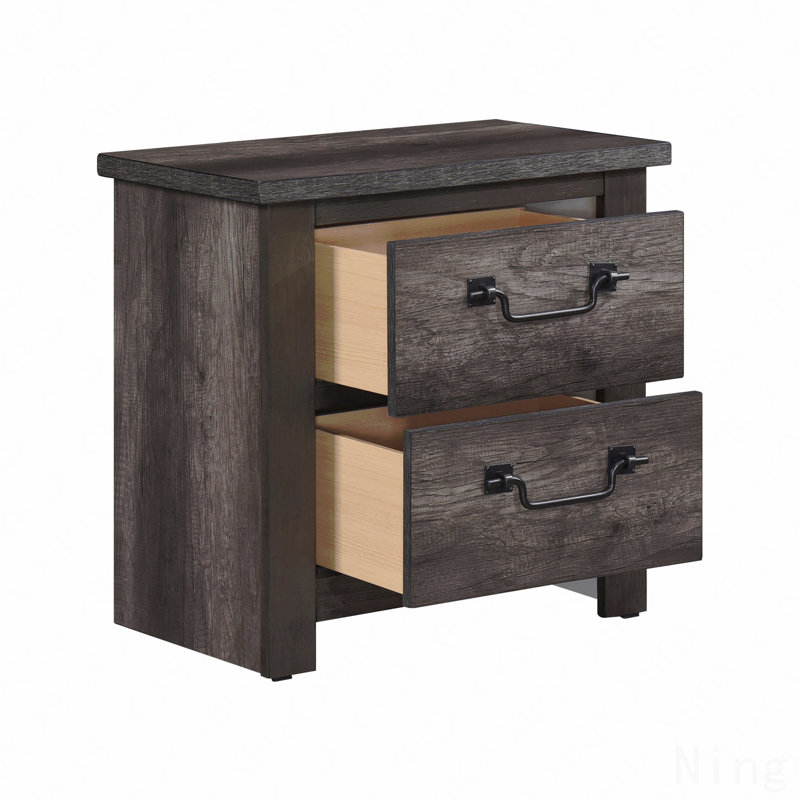 Finition grise, table de chevet à 2 tiroirs, mobilier en bois 1 pièce, conception traditionnelle, armoire de chevet