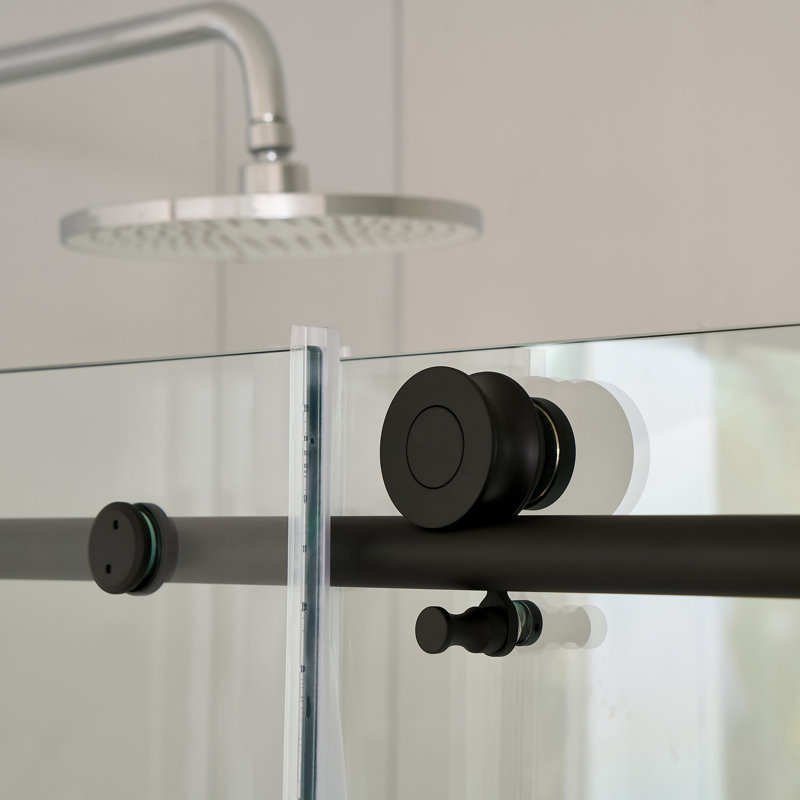 56–60" W x 76" H Frameless Bypass Single Sliding Shower Door with Explosion-Proof Clear Glass, Matte Black/Soft Close