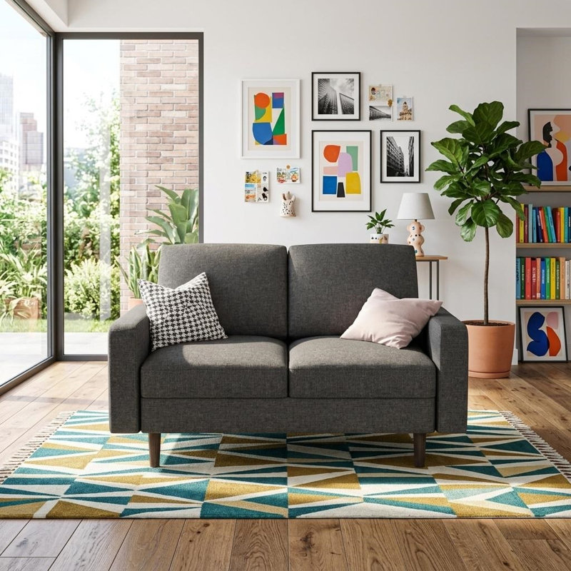 Isata Upholstered 57.9'' Loveseat, Dark Gray Polyester