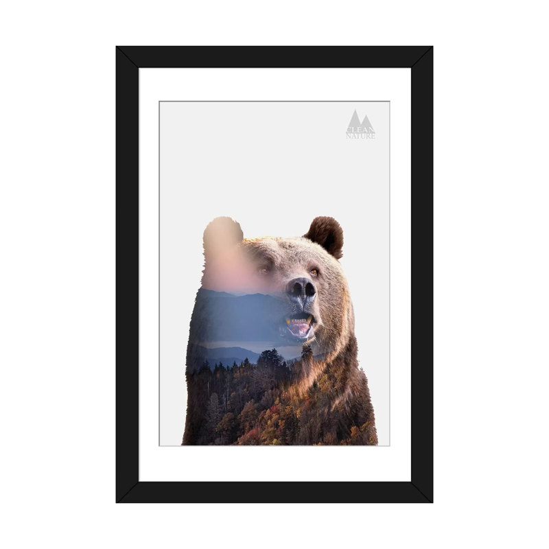 « bear », impression sur toile, Papier d'art encadré noir, Blanc, H 24 po x l 16 po x P 1 po