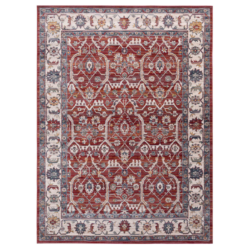 Oriental Machine-Made Red/Ivory Area Rug, Rectangle 8' x 10'