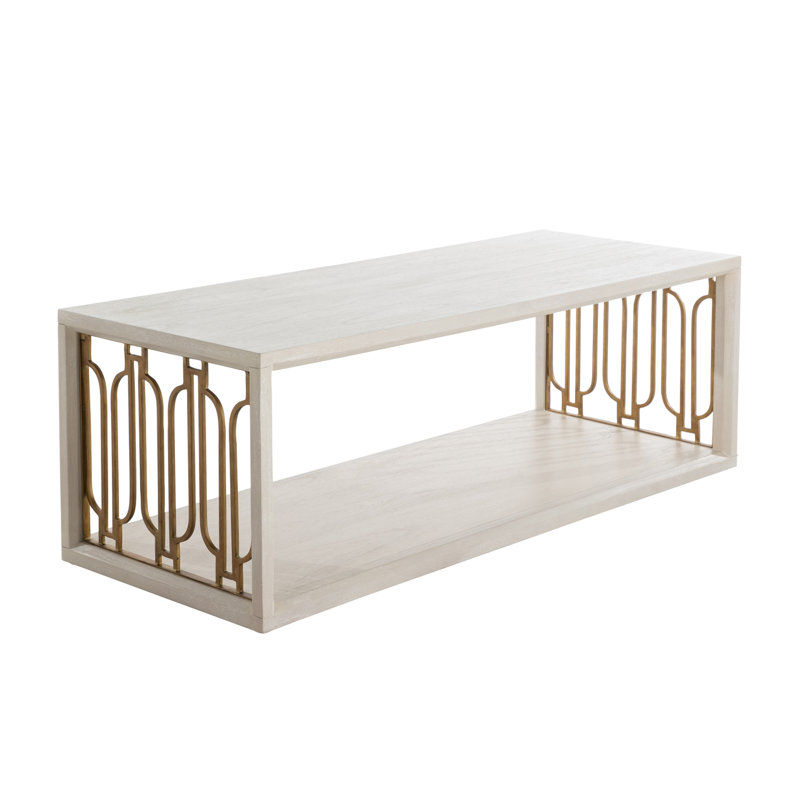 Ainsworth Rectangular White Wood and Gold Metal Coffee Table