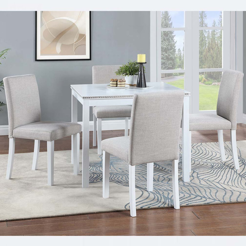Ensemble de salle à manger 5 pièces Keyera, Blanc, Gris / Blanc, L 34,5 po x l 34,5 po x H 30 po