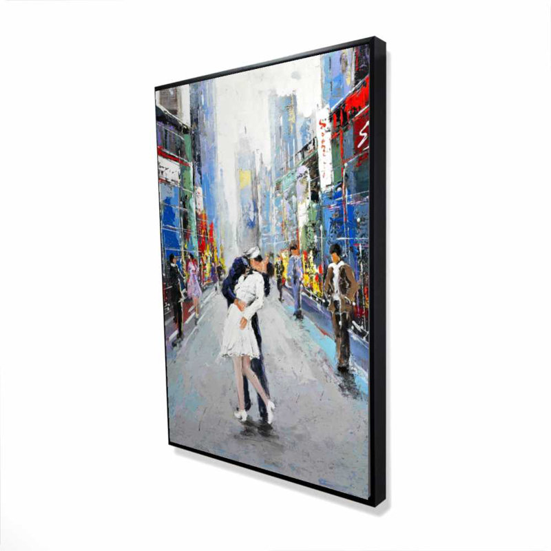 Toile bleue pour chambre à coucher | «Kiss of Times Square», art mural encadré, 37.25" H x 25.25" W