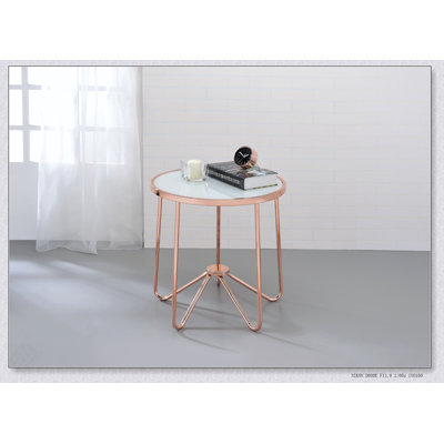 Table de bout Alivia en verre givré et finition or rose, élégante et durable pour les espaces de vie modernes
