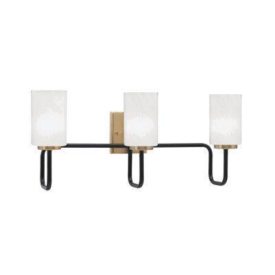 Barre d'éclairage de salle de bain 3 lumières Amarmula au fini noir mat et laiton vieilli, verre marbré blanc 4 po