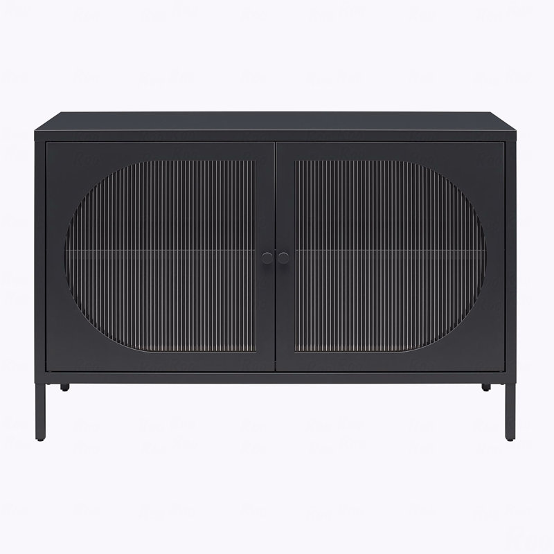 Large armoire d'appoint 2 portes avec verre cannelé, H 25,2 po x l 39,37 po x P 15,75 po, Noir