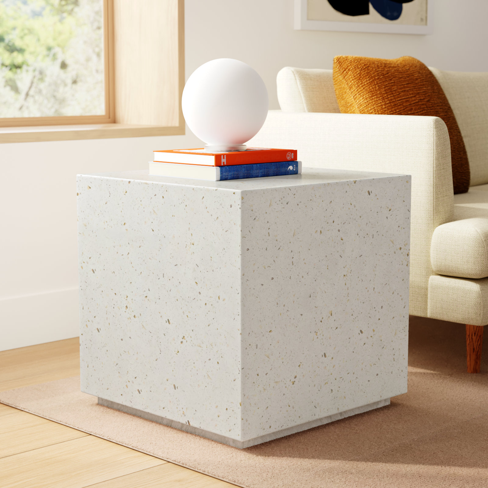 Kareen End Table, Ivory Terrazo