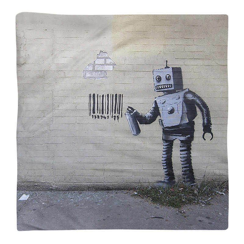 Banksy Graffiti No Pattern Square Napkin, 22" x 22", Cotton Twill