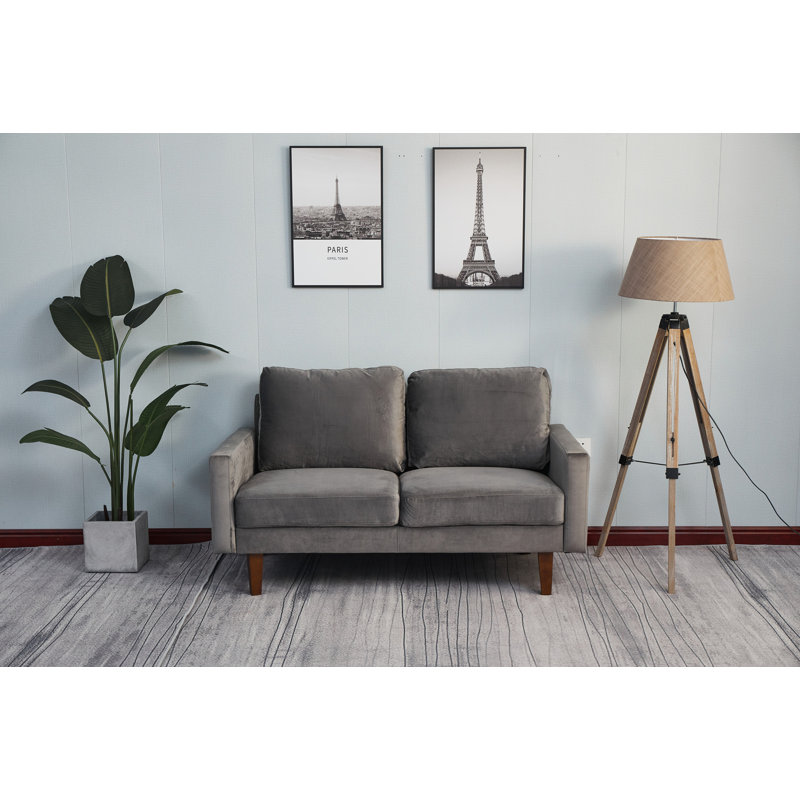 LOVESEAT, GRIS, Velours gris, H 34 po x l 58 po x P 33 po