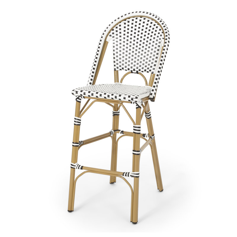 Outdoor PE Rattan French Bar Stool with Aluminum Frame, White and Black