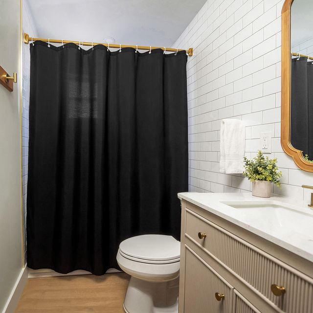 Rideau de douche uni 71 x 74 Parke - résistant à l'eau - tissu 100% polyester, Noir, noir, noir, noir