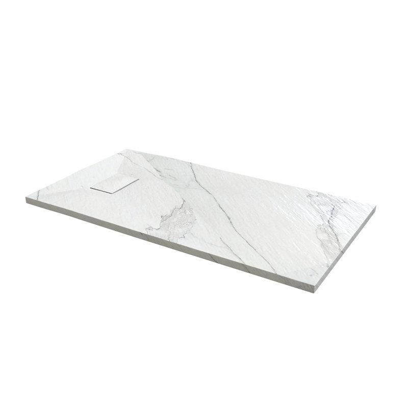 Solid Surface Shower Base Tray 72" × 32" - with Side Drain Hole, Drain Cover & Waste, Carrara White
