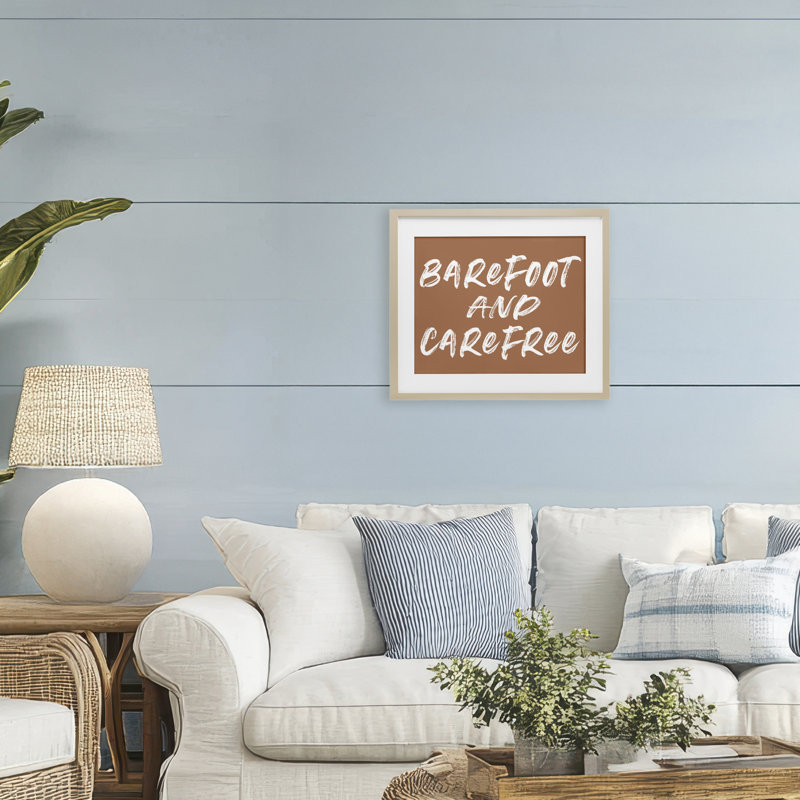 «Barefoot & Carefree Brown», reproduction encadrée sous verre, design par lettré et doublé, H 13 po x l 16 po