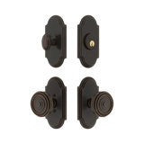 Grandeur Arc Short Plate Entry Set with Soleil Knob in Antique Pewter