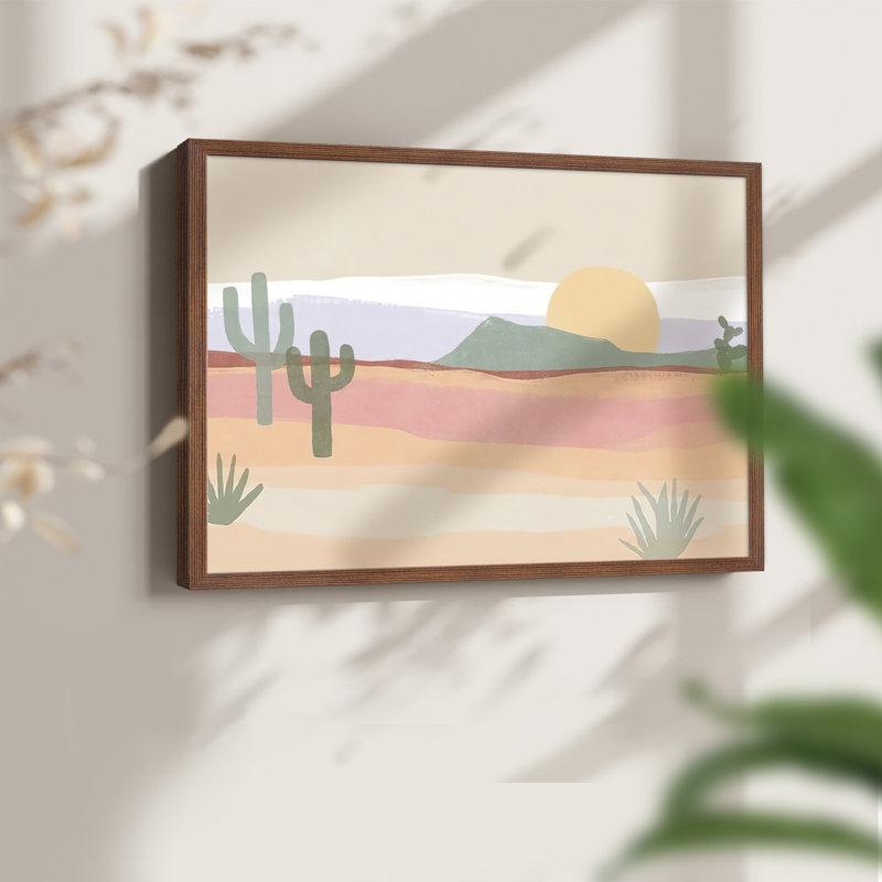 Cactus Plateau I - Reproduction encadrée - Restickable, H 11 po x l 14 po, Noyer