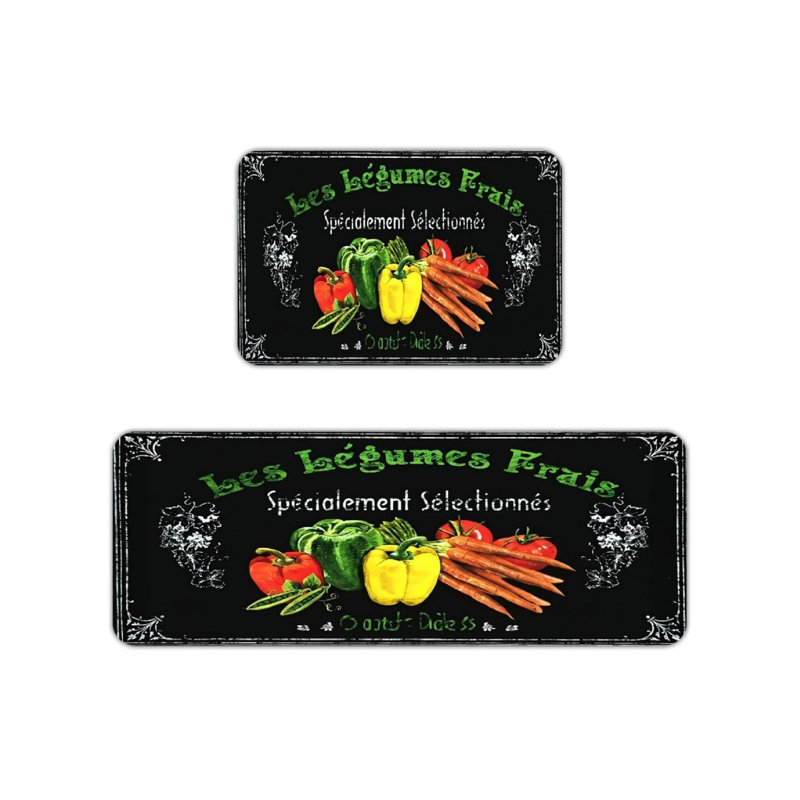 Ensemble de 2 tapis de cuisine noirs à légumes pour la cuisine et la salle à manger
