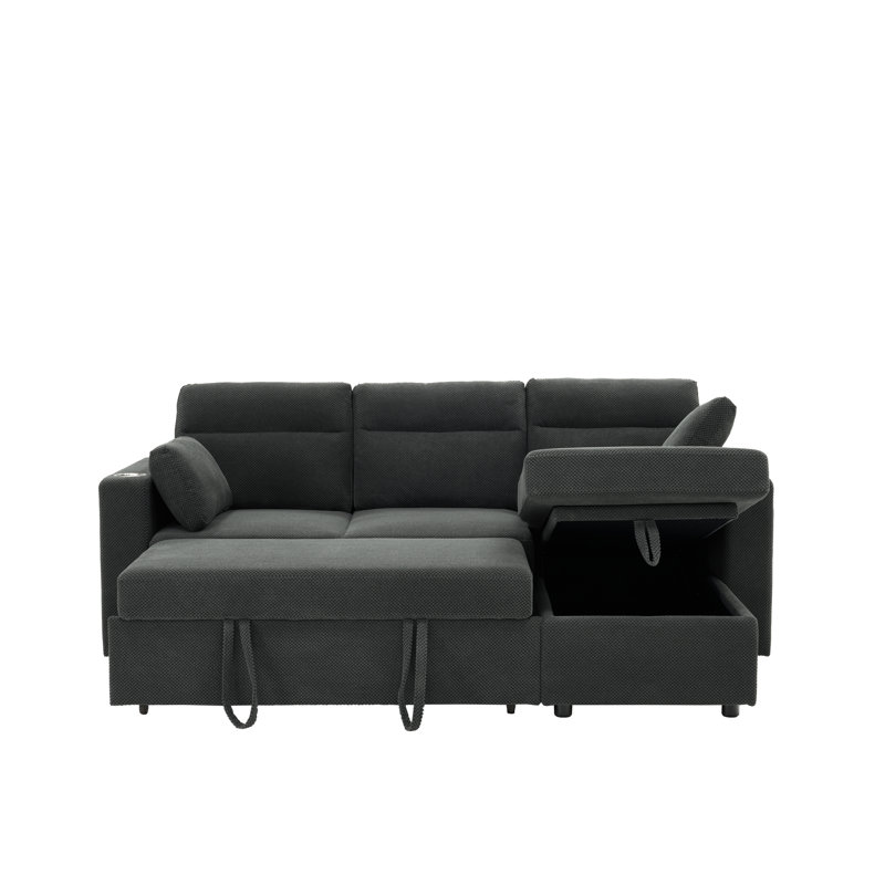 Canapé d'angle convertible avec rangement, canapé-lit moderne en bois et tissu de 210 cm (82,5 pouces) pour la maison, Gris