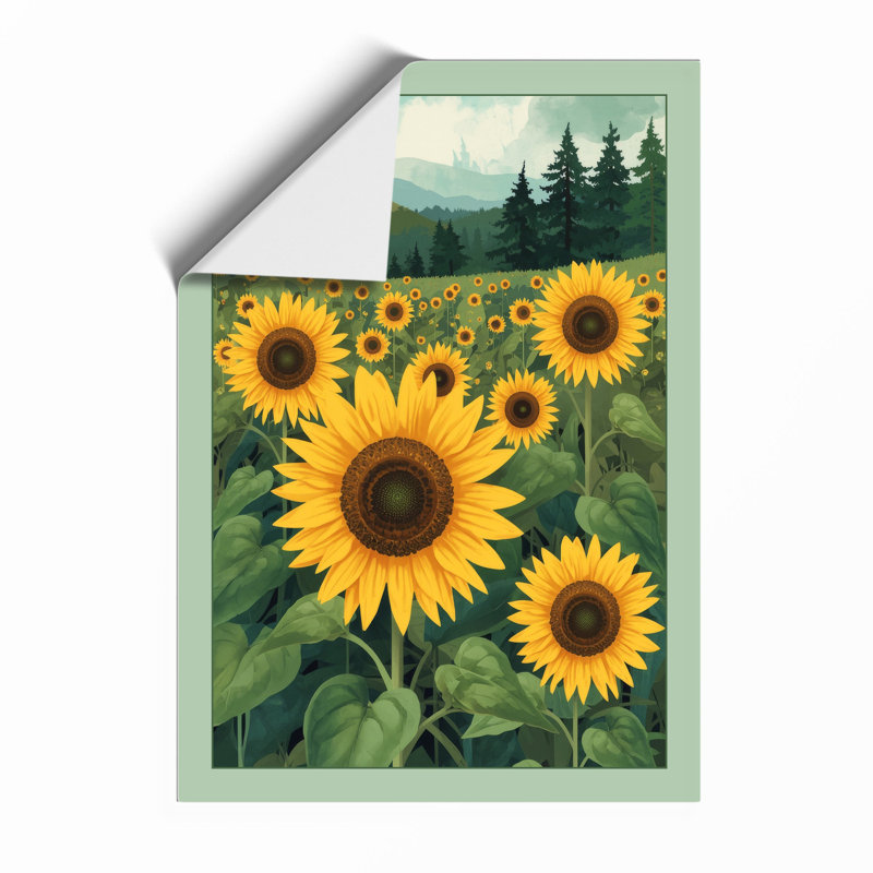 Sunflowers And Mountains Botanical - Print, Unframed, A2 - 59.4 x 42.0 cm