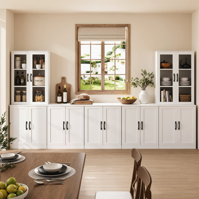 Garde-manger H 71 po x l 118,11 po avec bibliothèques et meuble télé de style campagnard pour téléviseur de 75 po ou moins