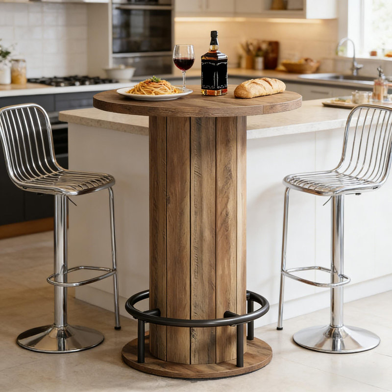 Small Meeting Table,Bar Table,Round Dining Table, Rustic Brown