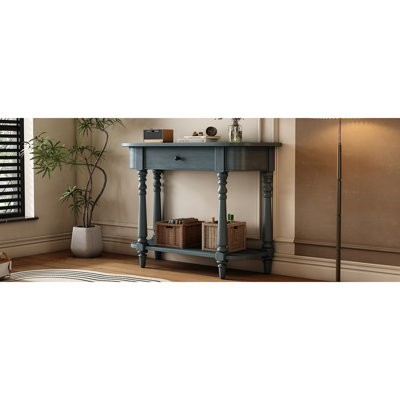 Console étroite avec coin incurvé, table de hall d'entrée rétro avec tiroir supérieur et tablette ouverte, tables de console avec canapé pour le hall d'entrée, le couloir et le salon