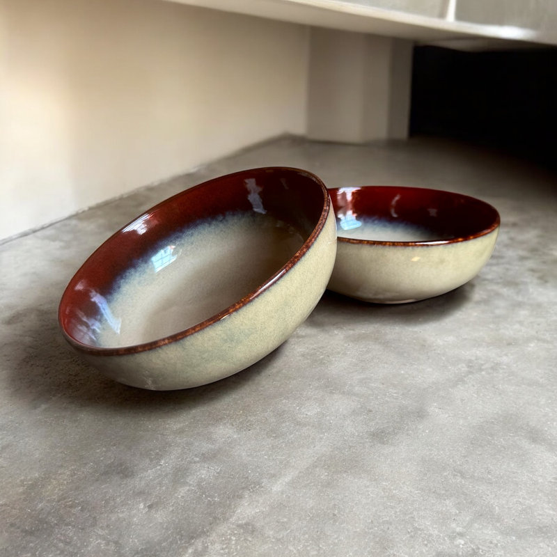 Reactive Glaze Noodle Bowl Dish Set of 2, size medium